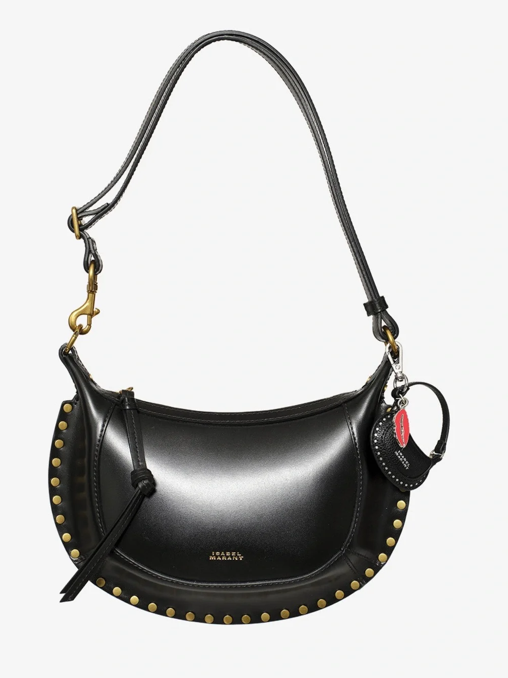 Isabel Marant NWOT Nano Oskan Moon Charm Black Leather Studded Key & Card Holder
